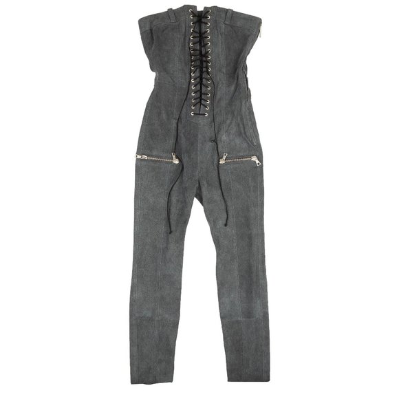 NEW UNRAVEL PROJECT Grey Leather Lace Up Strapless Jumpsuit Size XS $2100 - Picture 1 of 4